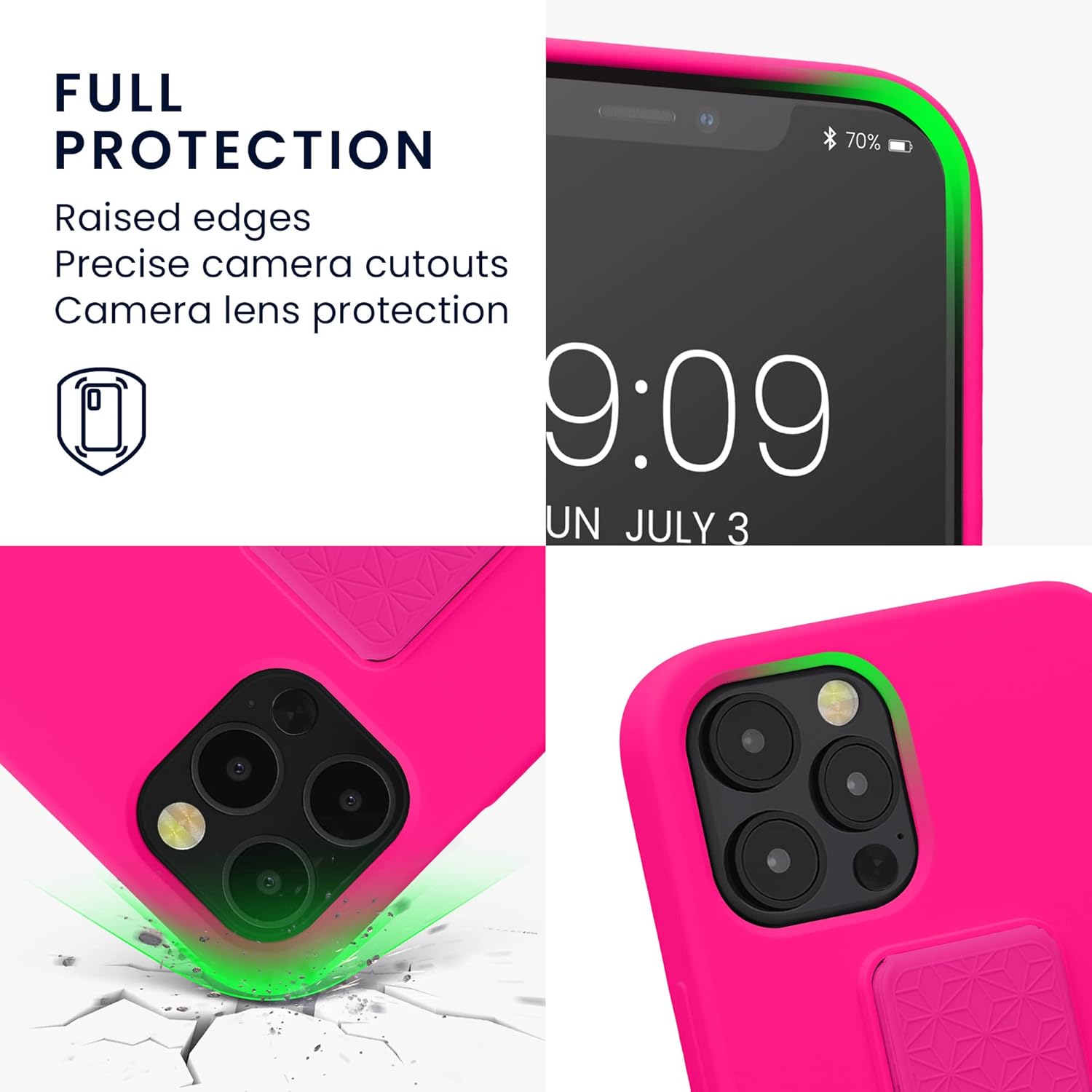 kwmobile Case Compatible with Apple iPhone 12 Pro Max - Case with Hand Strap and Stand Soft TPU Silicone Coating - Neon Pink - Image 3