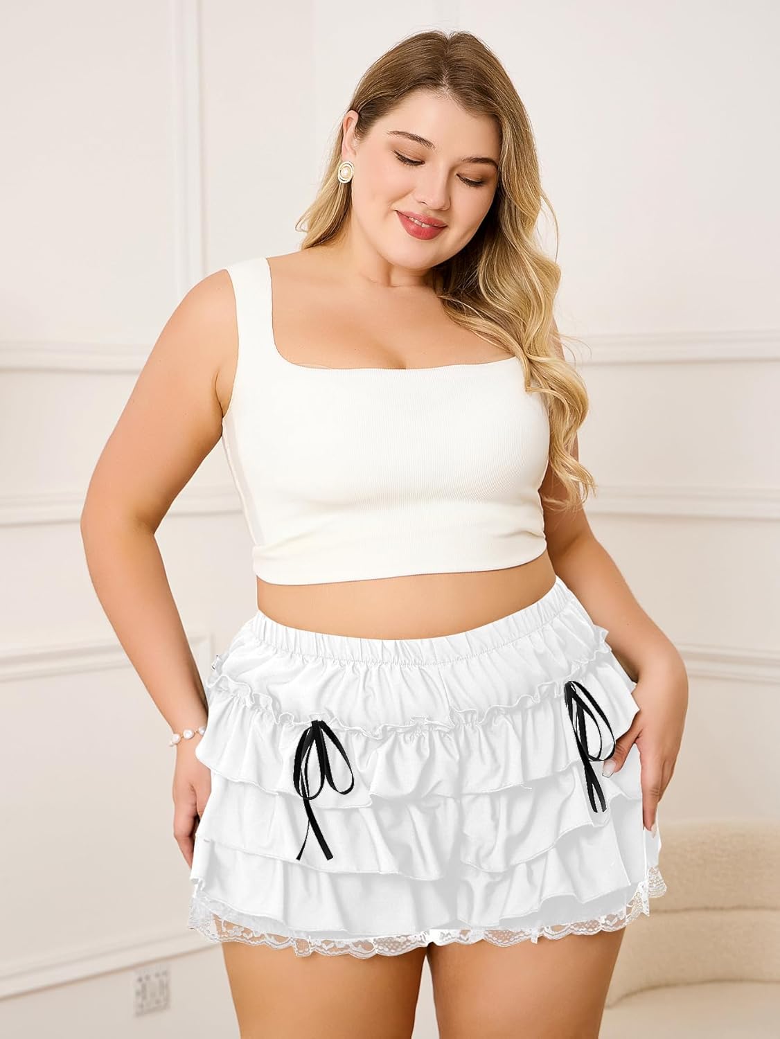 Verdusa Women's Plus Size Bloomers Gothic Bloomer Shorts Bow Front Lace Trim Ruffle Shorts - Image 3