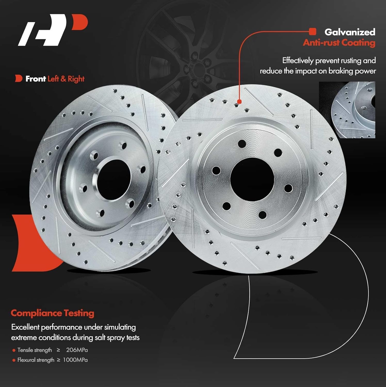 A-Premium Front and Rear Drilled and Slotted Disc Brake Rotors + Ceramic Pads Kit Compatible with Select Nissan Models - Pathfinder 2005-2012 4.0L, 12-PC Set