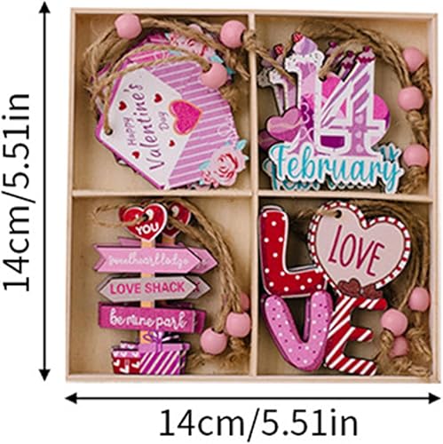 Miniatura 7 de Adornos de madera para el día de San Valentín, 12 colgantes de amor de corazón, decoraciones de madera con cuerda para árbol pequeño, boda,