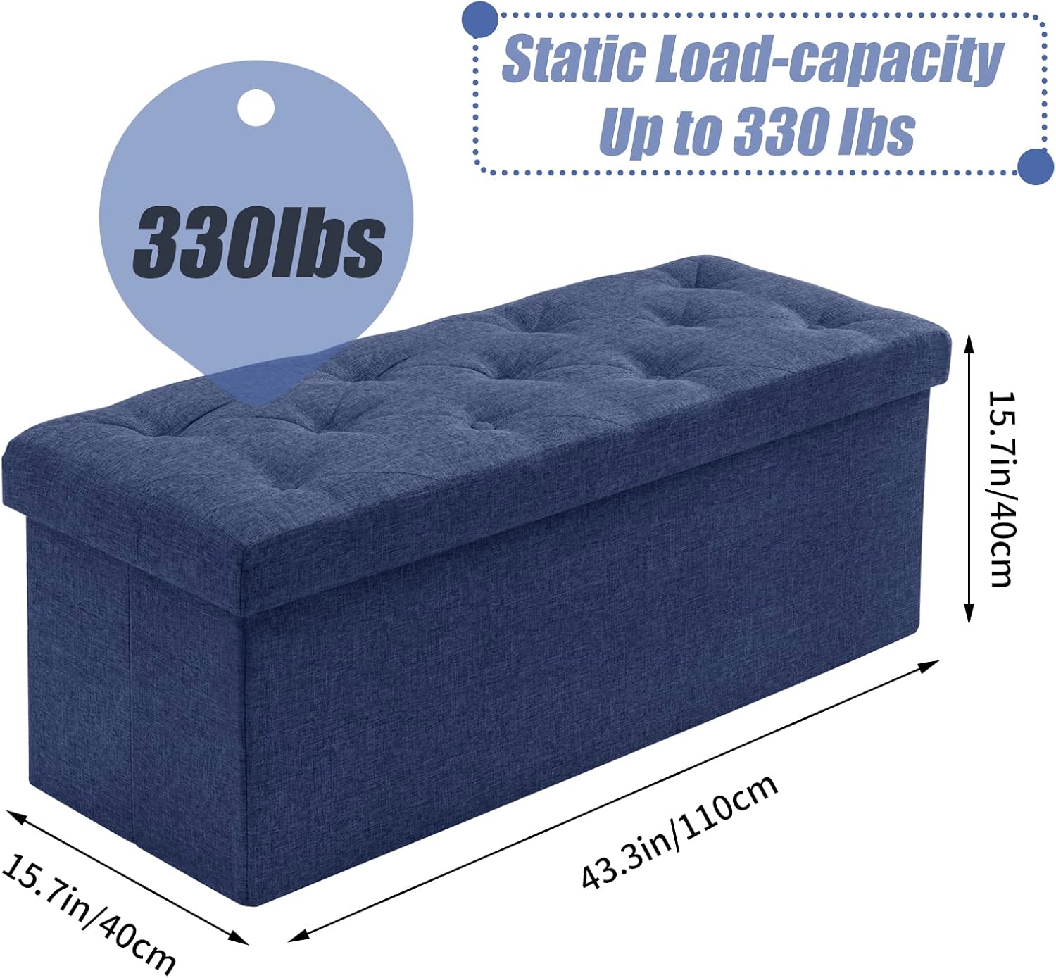 BRIAN & DANY 43 Inches Ottoman with Storage, Linen Storage Ottoman Bench, End of Bed Benches, Folding Ottomans for Bedroom, Living Room and Entryway (Blue) - Image 2