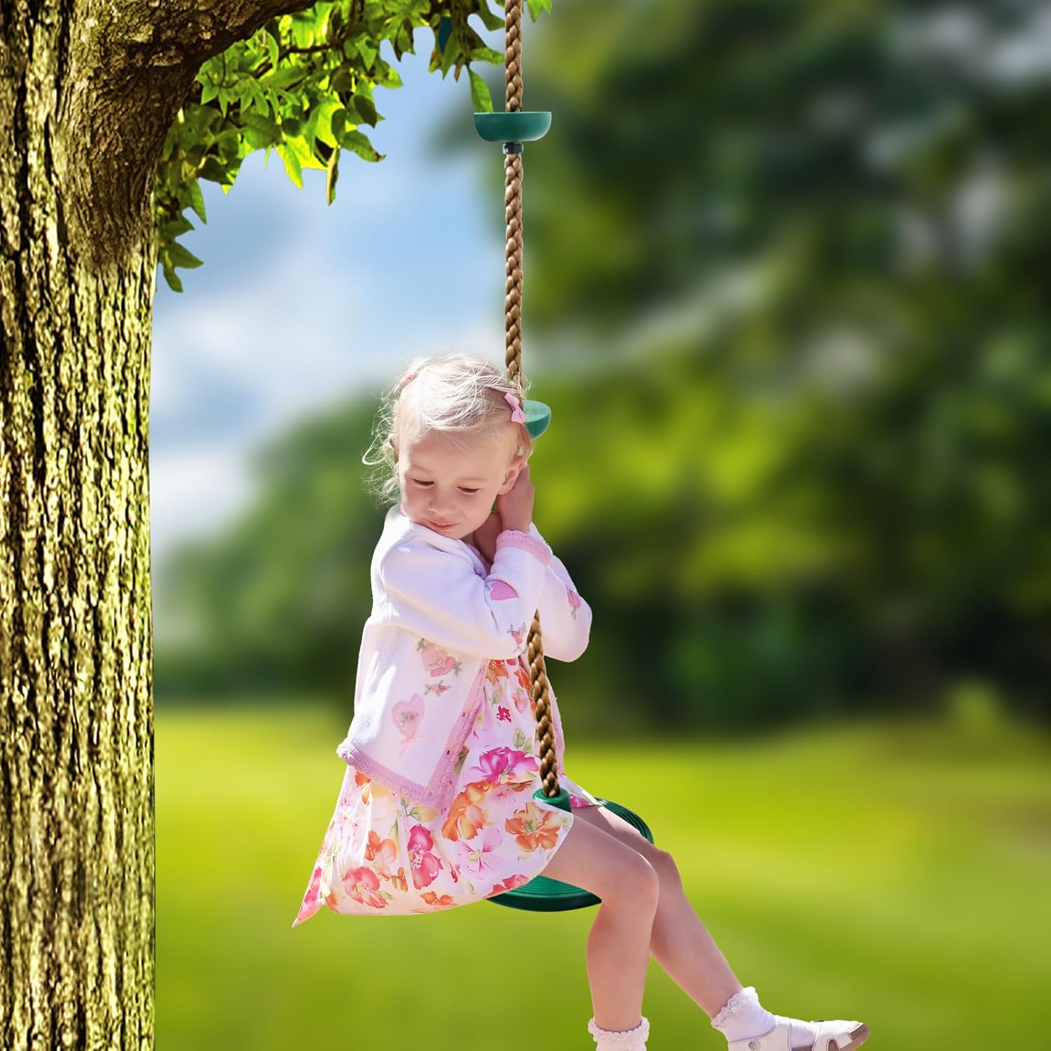 Tree Swing for Kids,Climbing Rope with Platforms,Disc Swing Seat Set Outdoor Playground Accessories for Kids-Include Carabiner, 4ft Tree Strap and Tree Protector