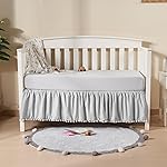 TILLYOU Baby Crib Skirt Girls Boys, Ruffled Bed Skirt with Pompoms, 28x 52, 14\'\' Drop, Gray