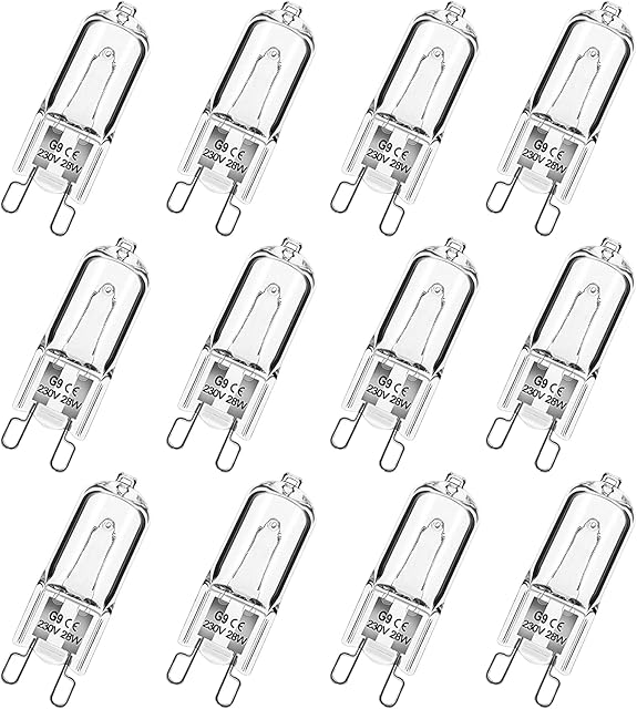 Simusi G9 Halogen Bulbs, G9 28W Light Bulbs,Dimmable 230V 2700K Warm White G9 Bulb for Table Lamps, Cabinet Light, Oven, Replacement Capsule Bulbs for Lamps, 12 Pack