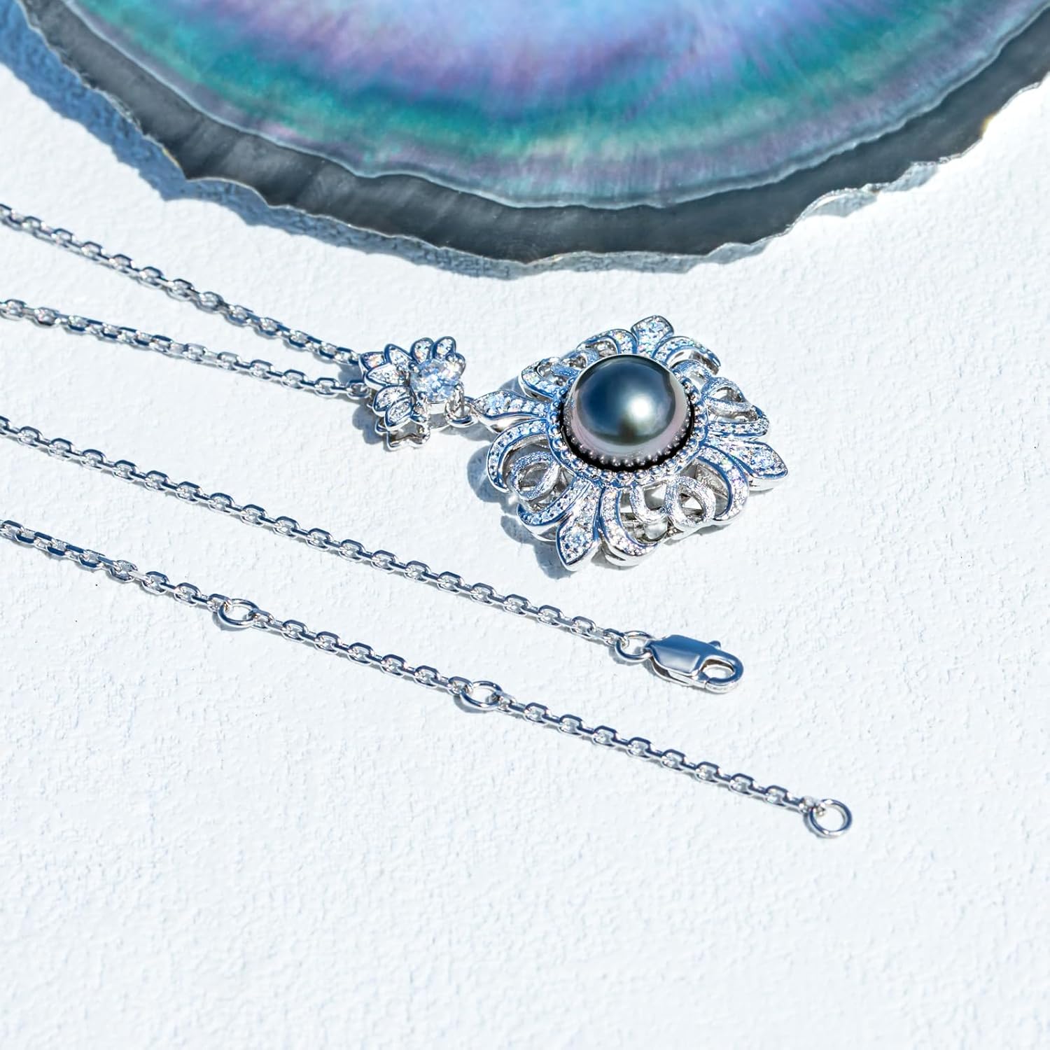 Tahitian Black Pearl Cross Necklace Moissanite Sterling Silver 11MM Tahiti Pearl Necklaces Birthday Anniversary Mothers Day Valentines Day Christmas Gifts for Mom Her Women - Image 3