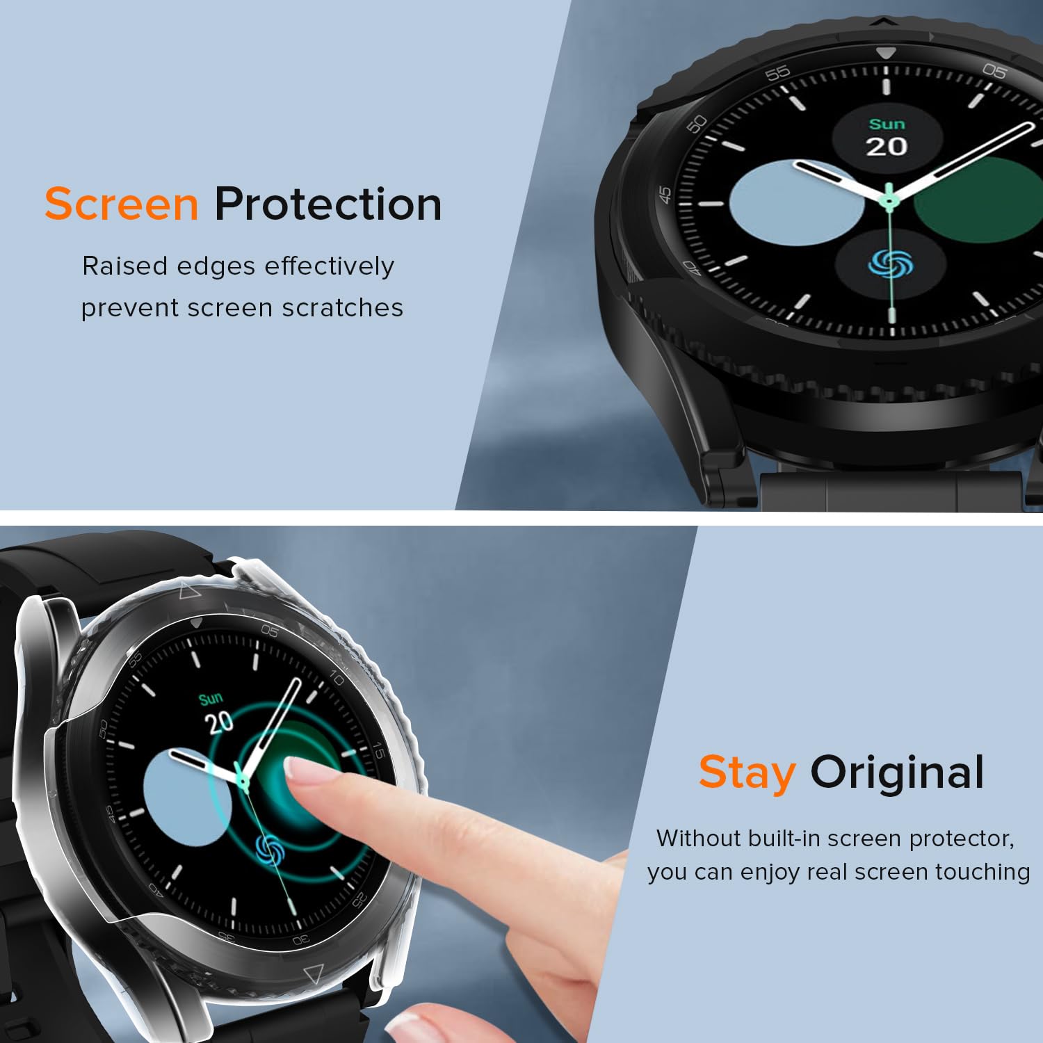 ivoler 3 Pack Hard PC Case do Samsung Galaxy Watch 4 Classic 46mm, [Ochrona wojskowa] Odporne na wstrząsy etui ochronne Ultra cienkie etui odporne na zarysowania, 2 przezroczyste + 1 czarne