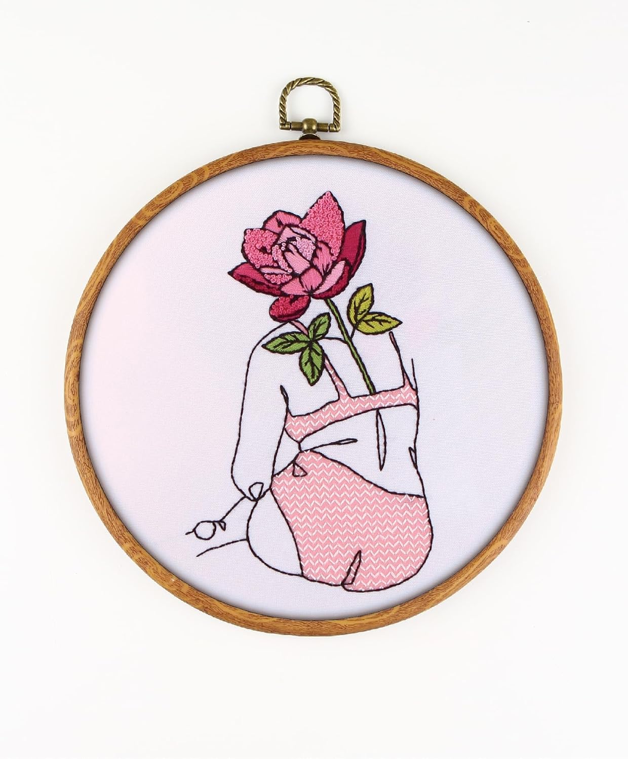 Womans Violet Mood EM037 - DIY Embroidery Kit. Set of Threads, Needles, Stamped Cloth, Needle Threader, Embroidery Clippers and Printed Color Pattern Inside.