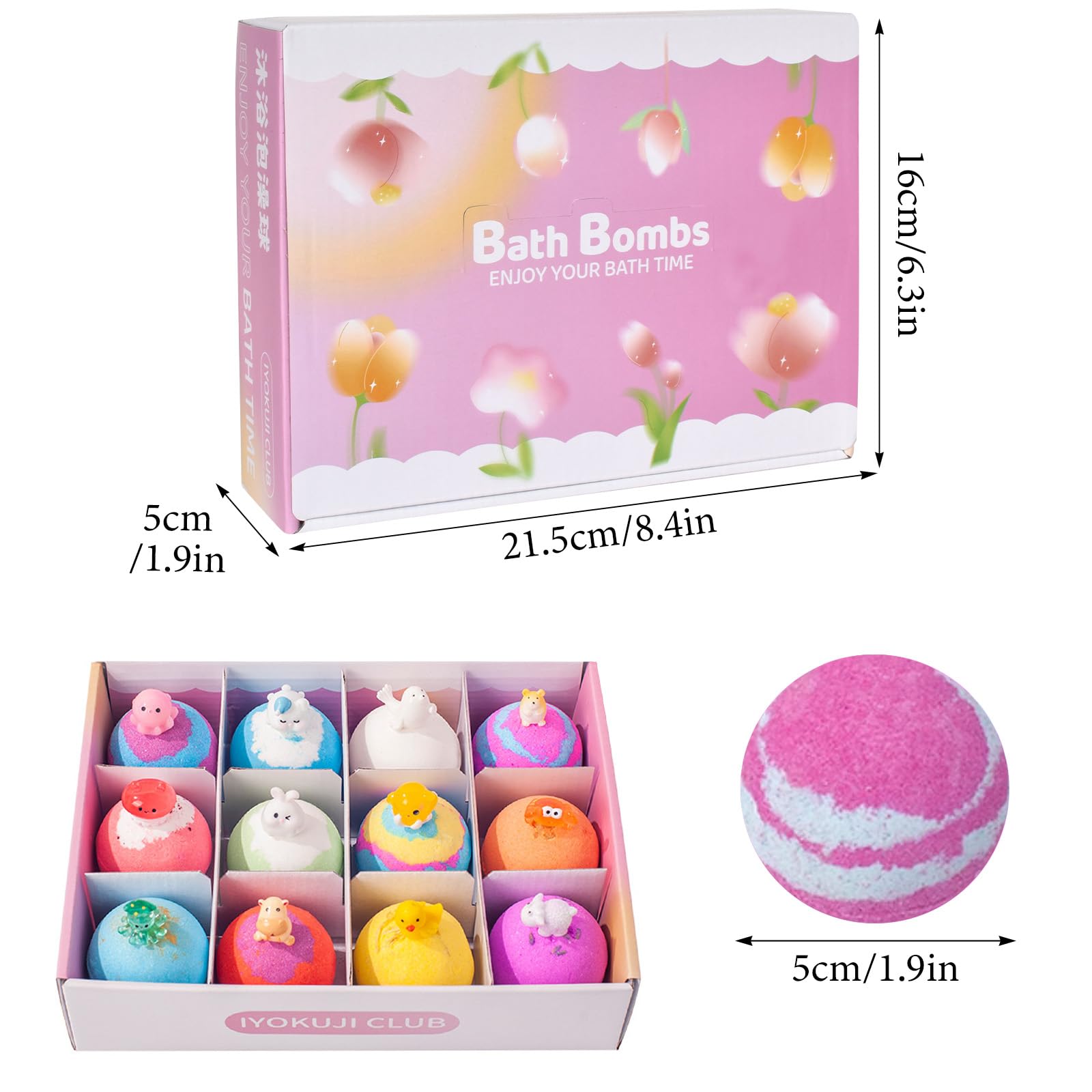 12x60g Bombe da Bagno Set Regalo per Bambini, Naturali Bombe di Bolle di Bagno Effervescenti con Sorpresa, Bombe da Doccia Regali di Compleanno Party per Ragazzi e Ragazze