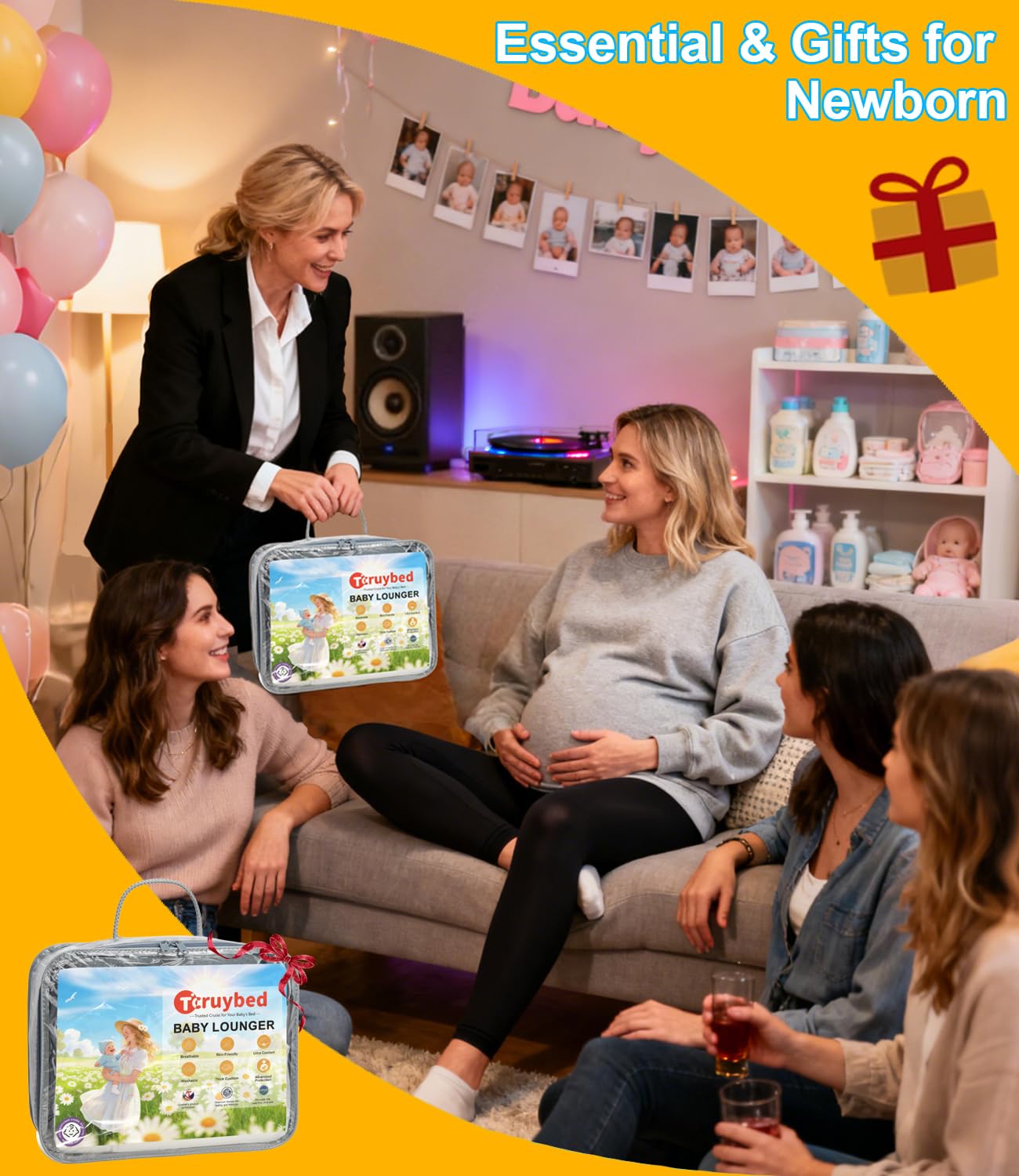 Baby Lounger | Infant Support Cushion for Newborn 0-24 Months, Portable Washable Baby Nest with Thickened Firm Support, Cozy Hug-Like Surround for Play & Feeding, CPSC 16 CFR 1243 Compliant