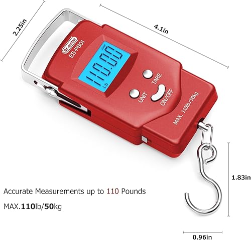 Miniatura 21 de Báscula de equipaje PS01 110 lb/50 kg con pantalla LCD retroiluminada, báscula digital con cinta métrica incorporada, báscula de pesca con 2
