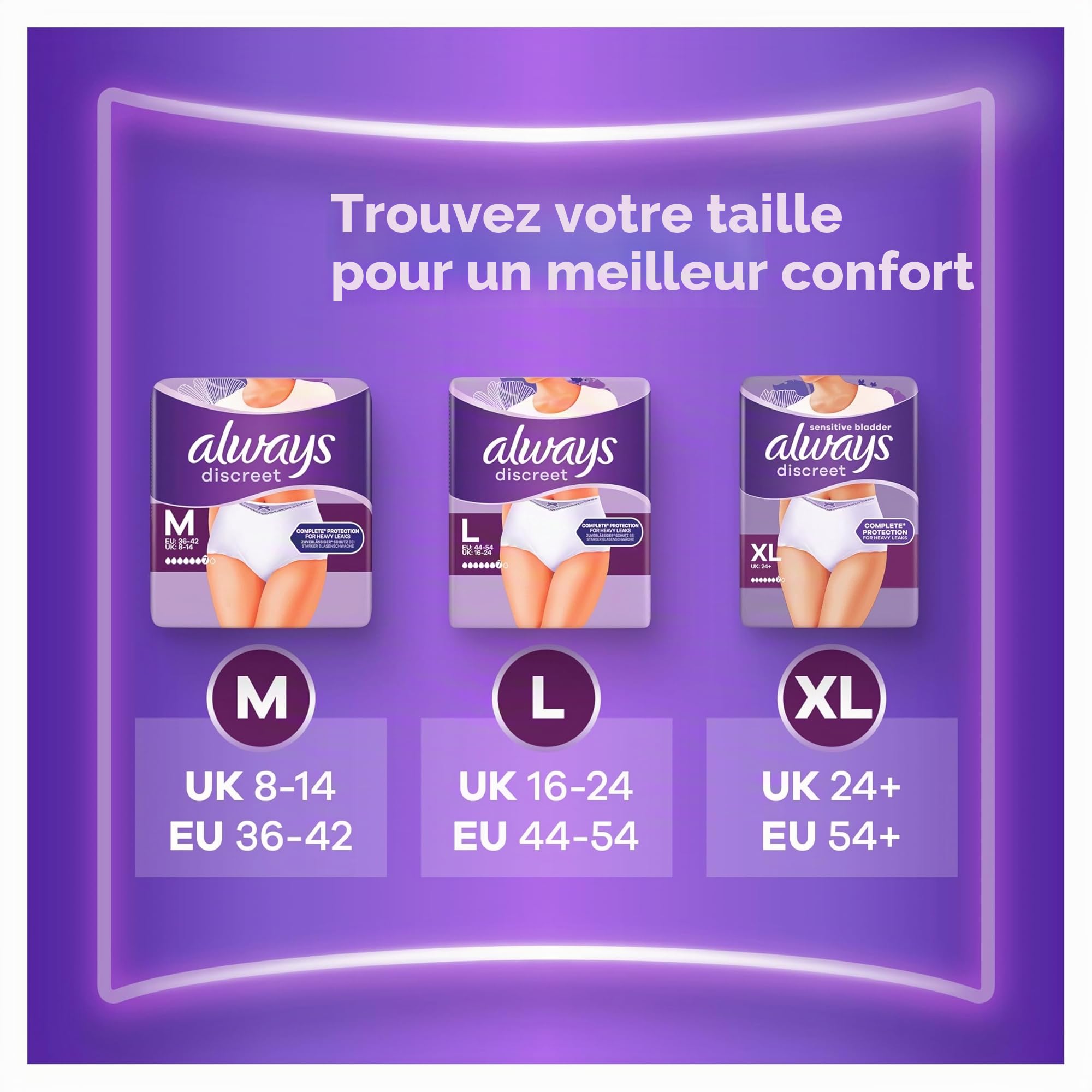 Always Discreet, 32 Culottes Incontinence Femme, Plus 6 Gouttes, Sous-Vêtements Taille L, Blanc, Protection Très Absorbante pour Fuites Urinaires Importantes ou post accouchement, Pack 1 Mois