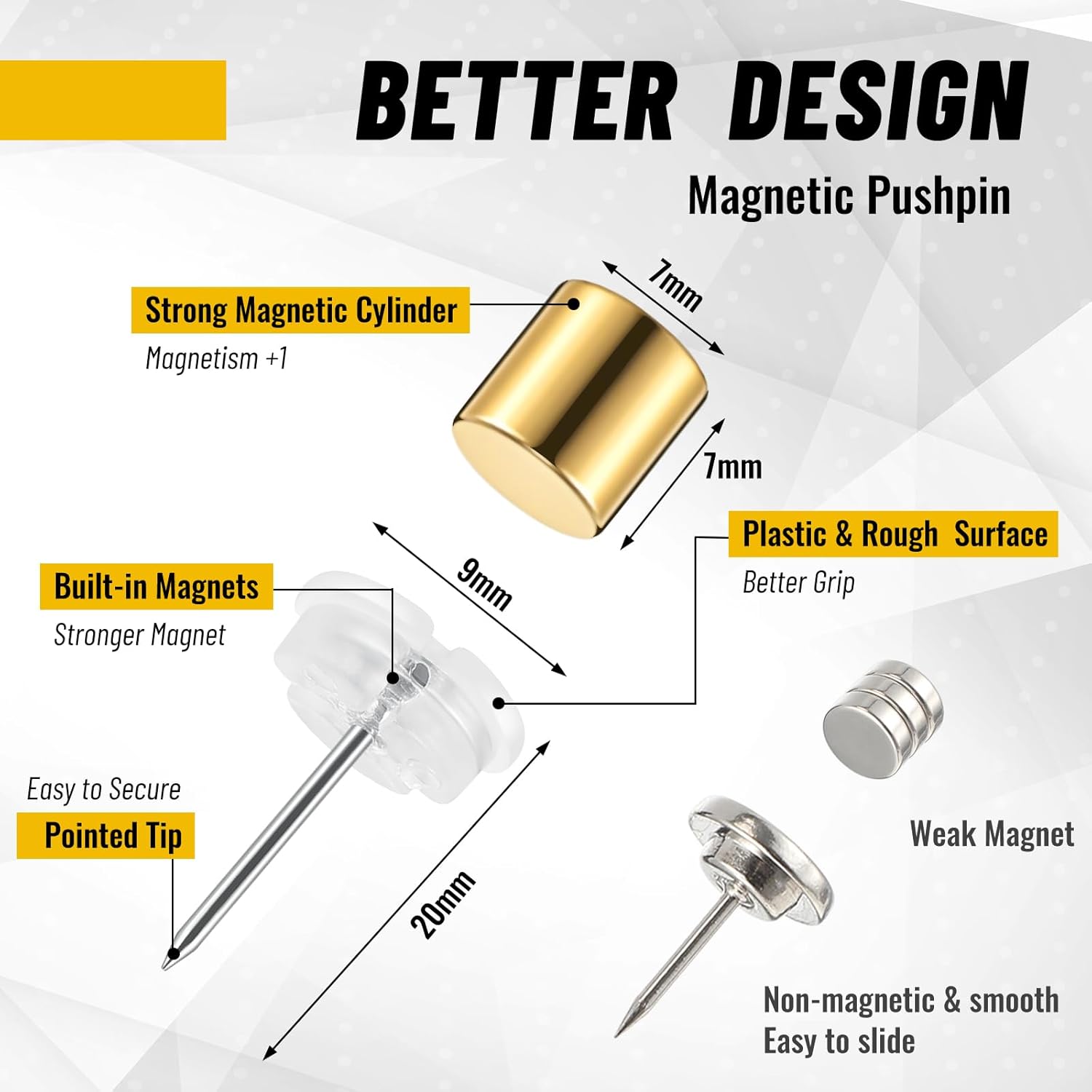 Outus 30 Sets Magnetic Push Pin Magnet Thumb Tack Poster Hanger Thumb Tacks for Wall School Supplies Classroom Decoration Bulletin Boards (Black,Gold,Silver)
