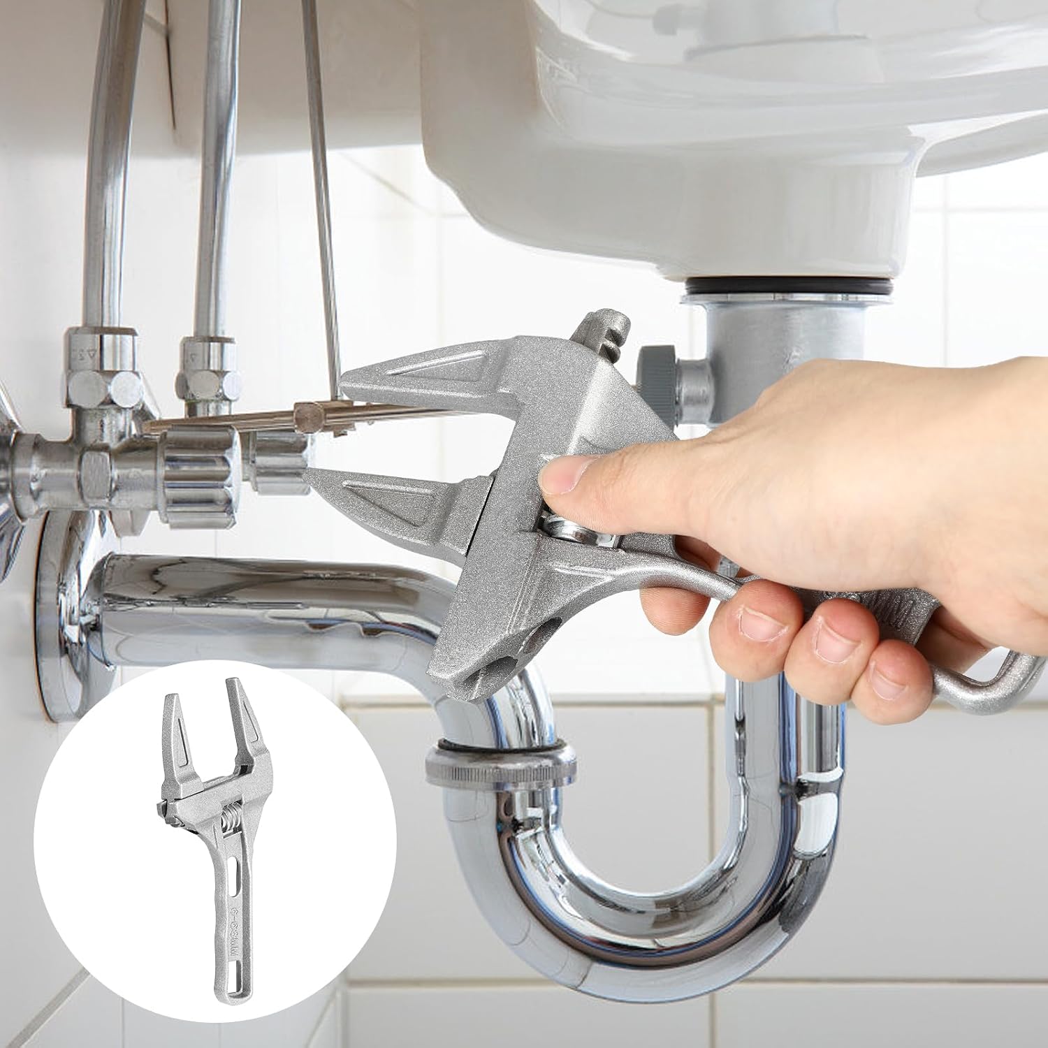 HOMSFOU Adjustable Ratchet Wrench for Bathroom Plumbing - 7.68 Inch Non-Slip Basin Wrench for Tight Spaces Toilet Valve and Sink Repair Tool