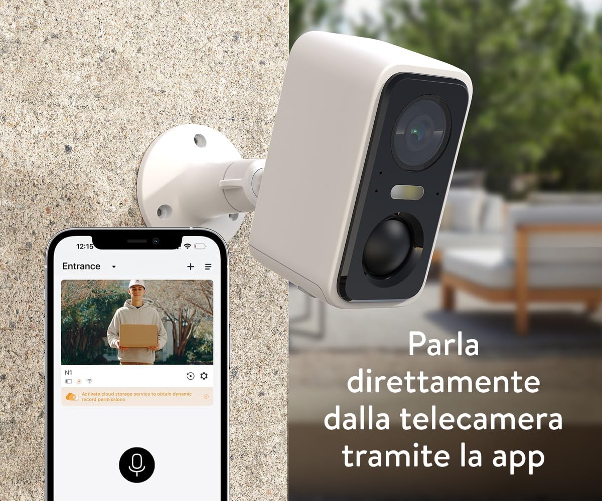 Telecamera Wi-Fi 2K · Esterno IP65, Senza Fili, Batteria Rimovibile 5200mAh, Visione Notturna a Colori 30m, AI Locale, Audio Bidirezionale, App Italiana, Marchio Italiano