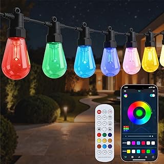 Smart Outdoor String Lights, 50FT RGB Color Changing Patio Lights with T...