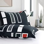 ARTALL Microfiber 2 Pieces Comforter Set Black Gray Red Plaid Pattern Lightweight Bedding Set, Twin Size with 1 Sham