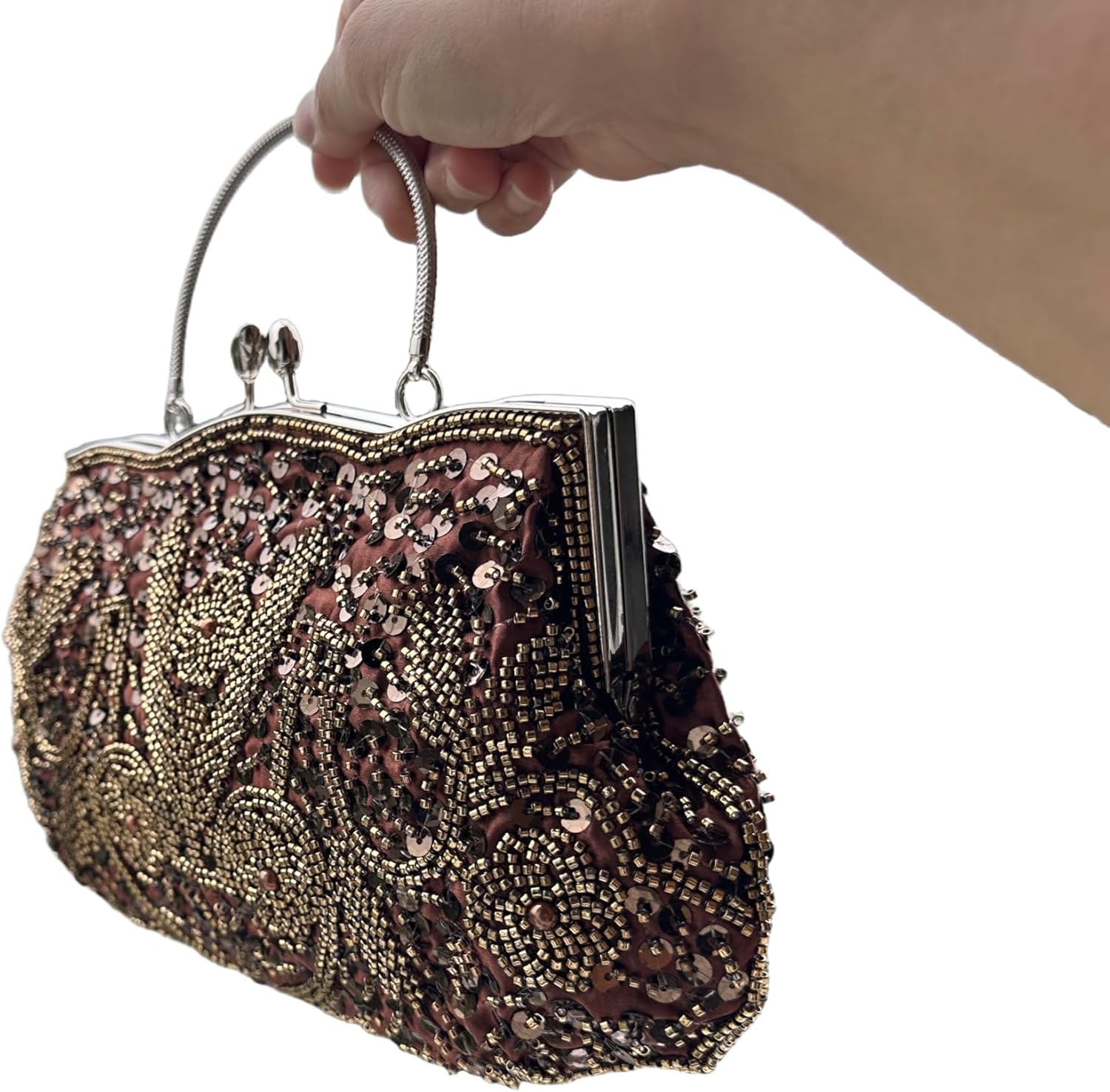 Satin Purse Evening Handbags Wedding Bag Beaded Sequins Clutch for Party - Image 4