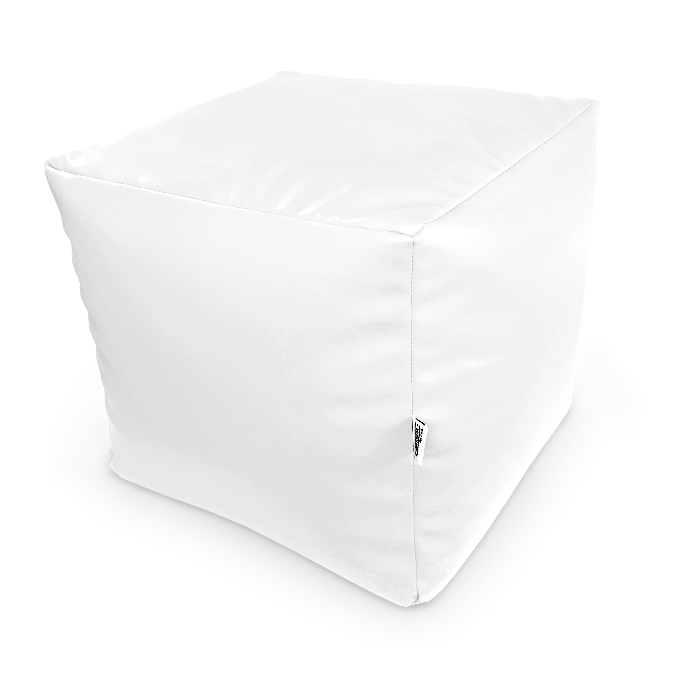 Natalia Spzoo Sitzwürfel aus Kunstleder 33×33×33 cm – Leichter Sitzhocker/Fußhocker, Sitzwürfel für Kinder & Erwachsene, wasserabweisend, mit Reißverschluss, Füllung Styroporkügelchen (Weiß)