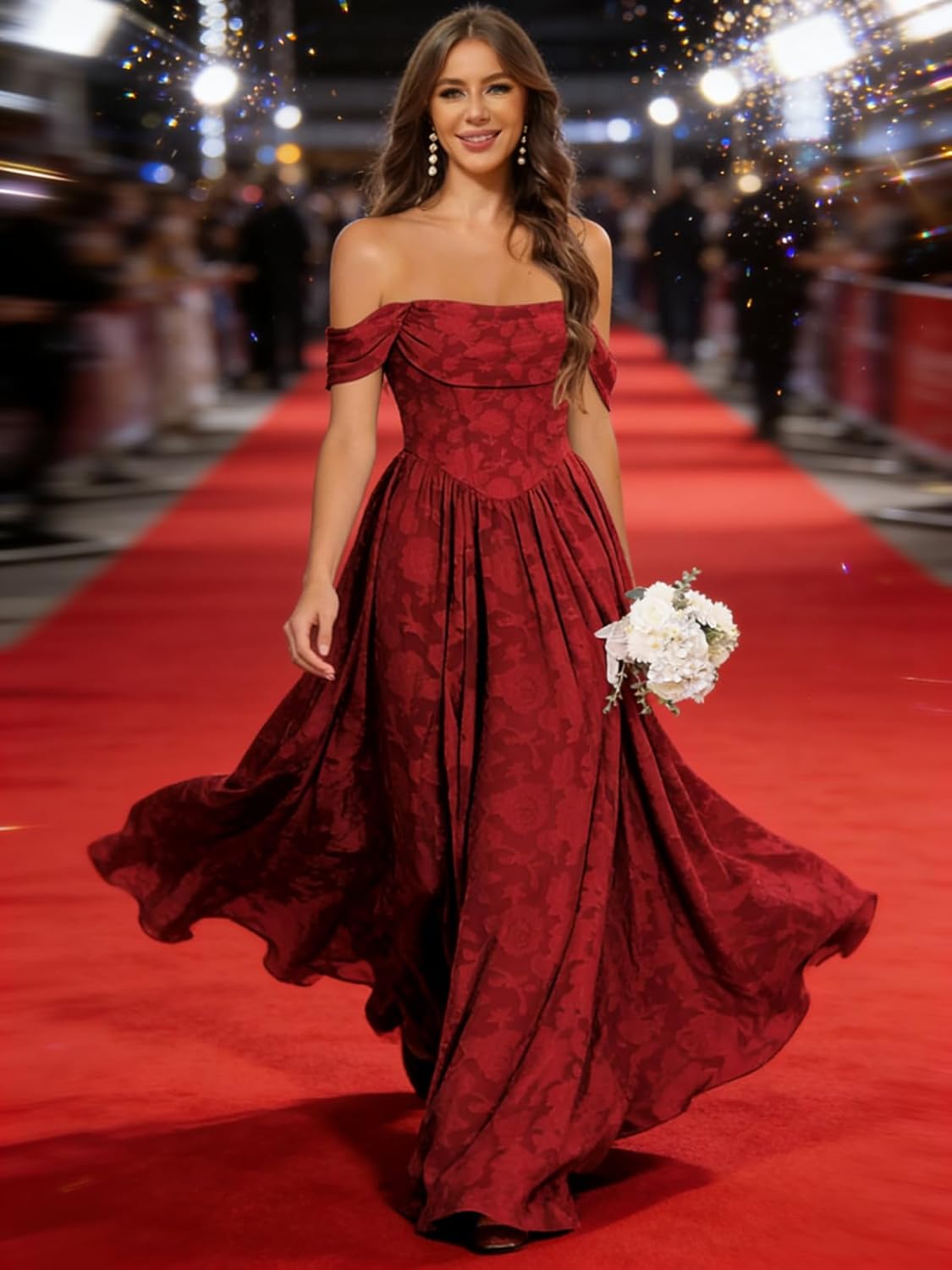 Jacquard Chiffon Bridesmaid Dresses Long Off The Shoulder Formal Evening Dress for Women - Image 6