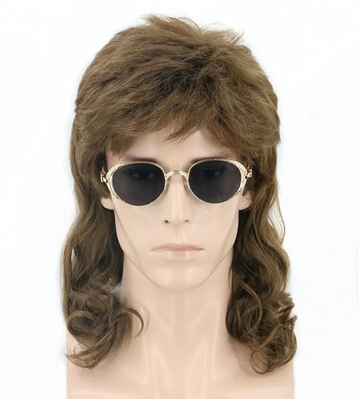 70er Jahre Vokuhila Perücke Braun-Weiß - Lockige Mullet Perücke Für Party