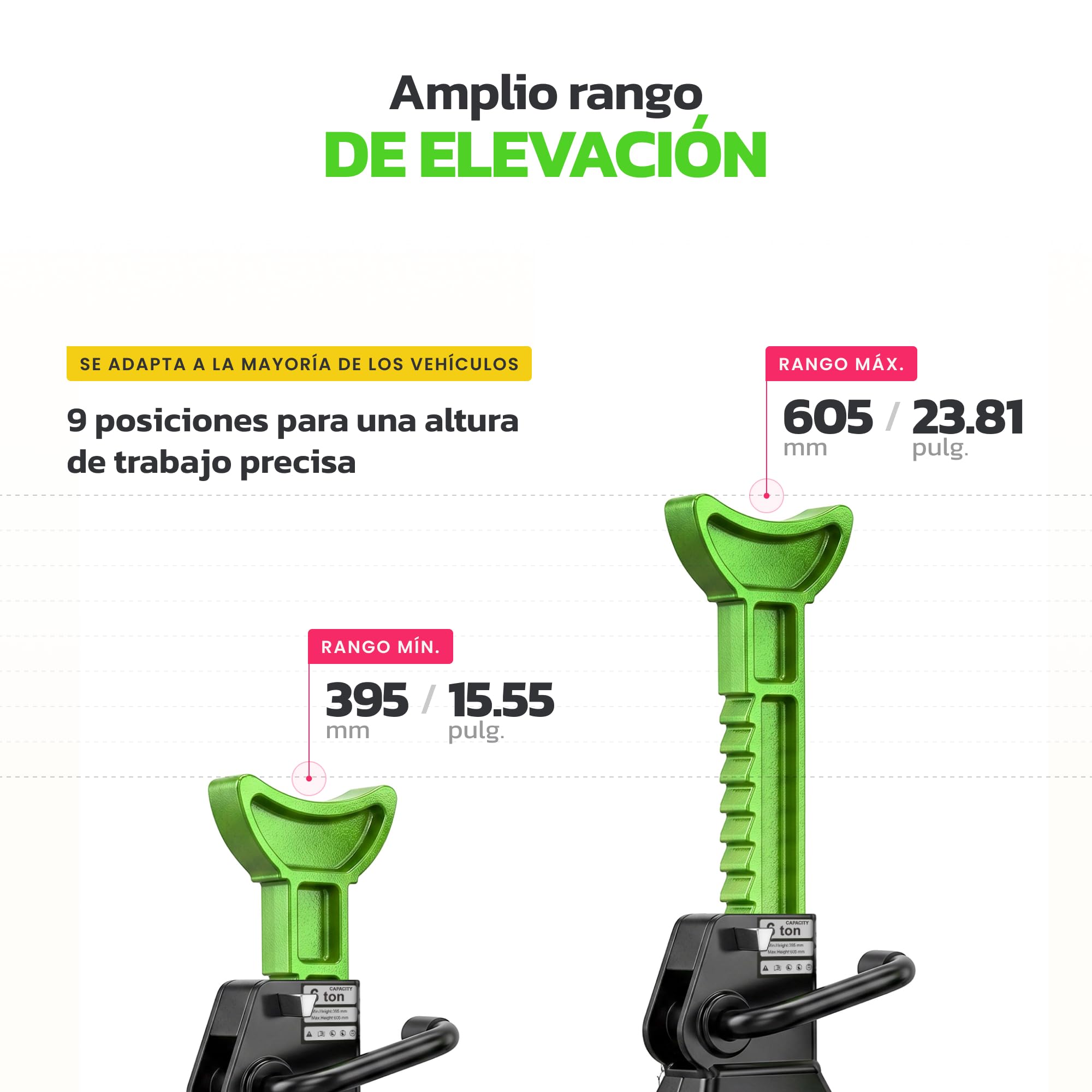Caballetes para Coche 3 Toneladas - Pack de 2 | Gatos Estabilizadores con Almohadillas de Goma | Altura Ajustable 280mm-425mm | Máxima Seguridad y Estabilidad