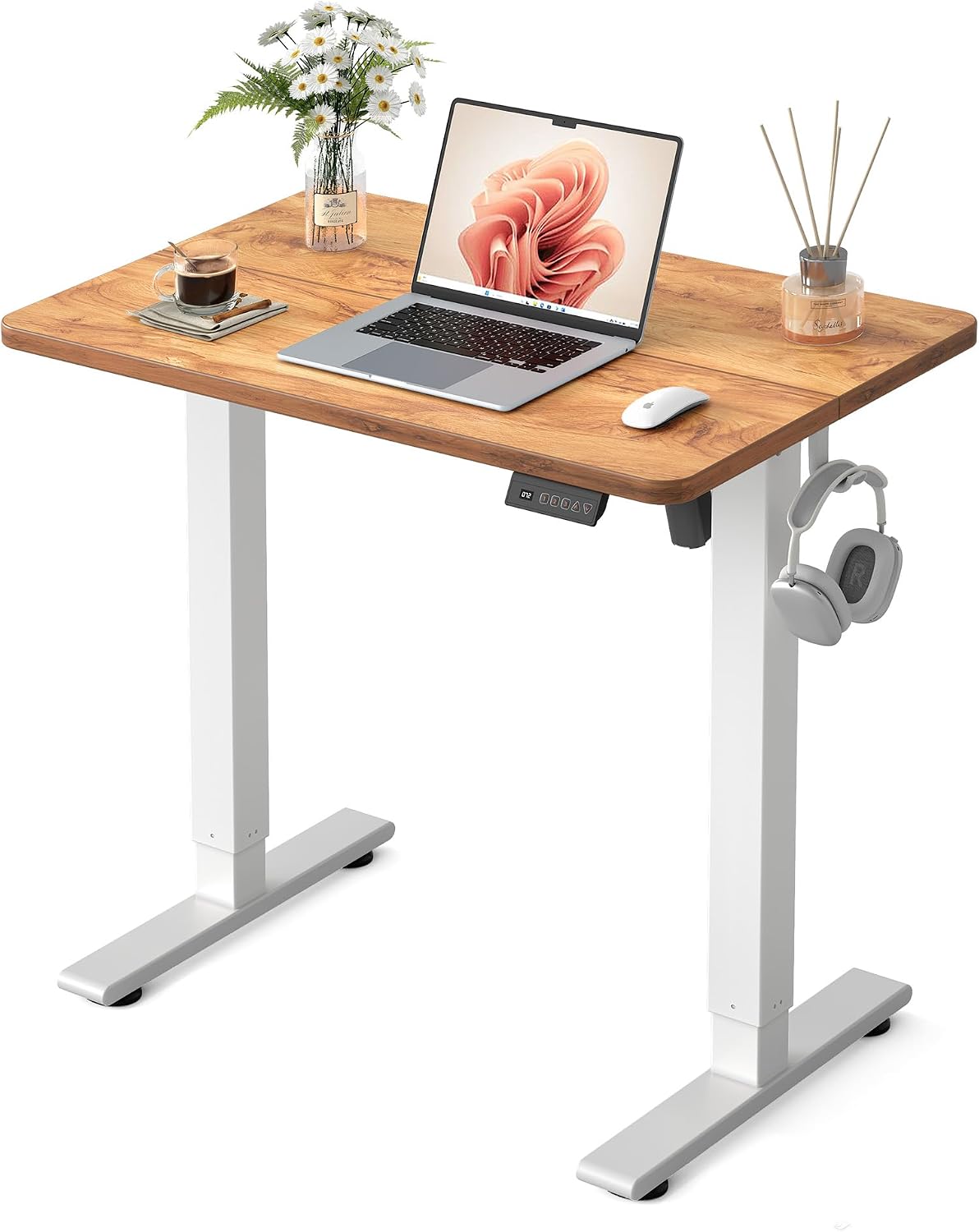 FEZIBO Standing Desk 32 × 19 Inch Electric Height Adjustable, Light Rustic