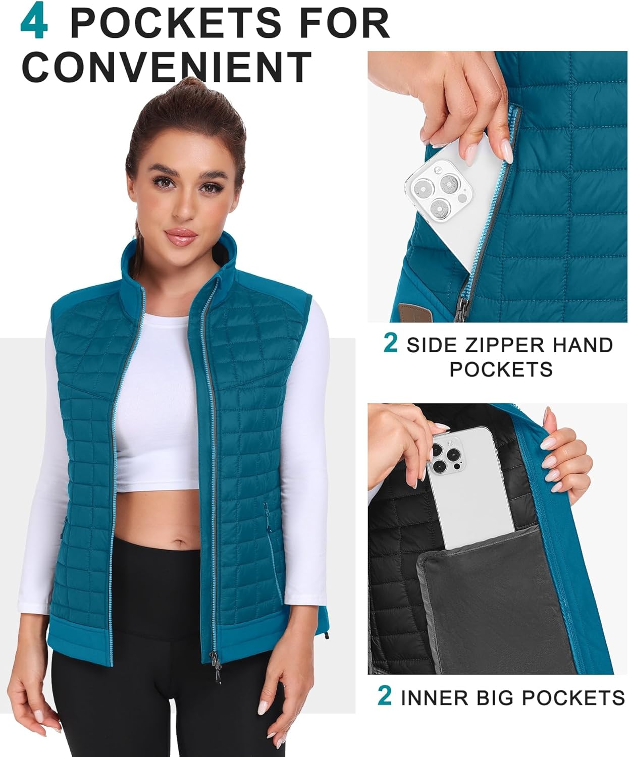 Little Donkey Andy Women's Lightweight Puffer Vest, Warm Outdoor Sleeveless Jacket for Hiking Travel Running Golf - Image 4