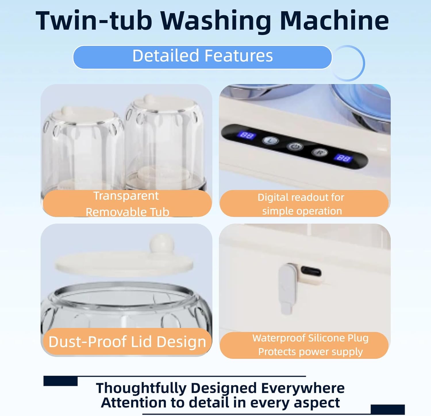 Portable Mini Washing Machine, Twin-Tub Underwear Washer with USB Rechargeable Design, Detachable Dual-Tank for Socks and Small Laundry Items
