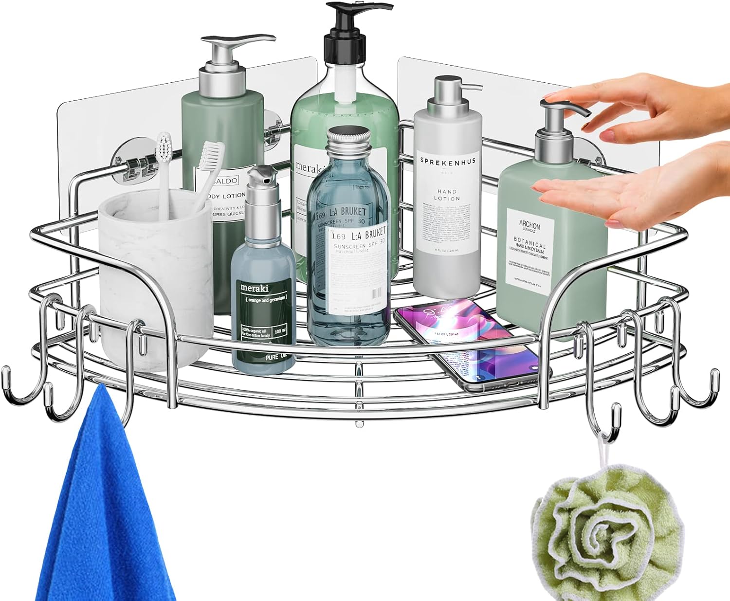 Corner Shower Caddy Stainless Steel Nodrilling Bathroom Organizer for