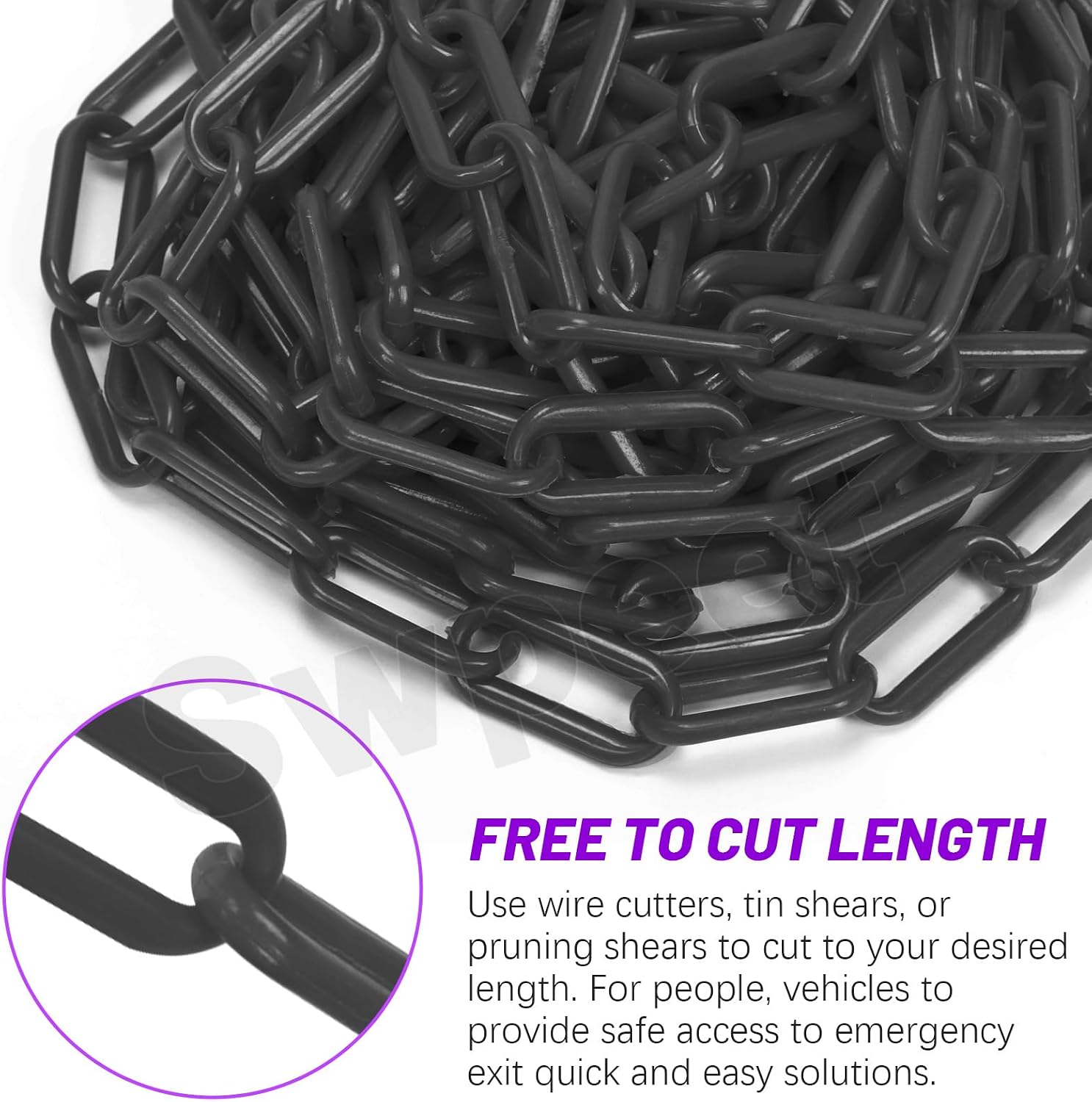Swpeet Chain Link Fence, Plastic Chain Barrier for Crowd Control, Traffic, Queuing Line (Black) 21 Pieces 5 m x 6 mm Plastic Chain Links with S-Hook Plastic Chain Lock Safety Barrier Chain