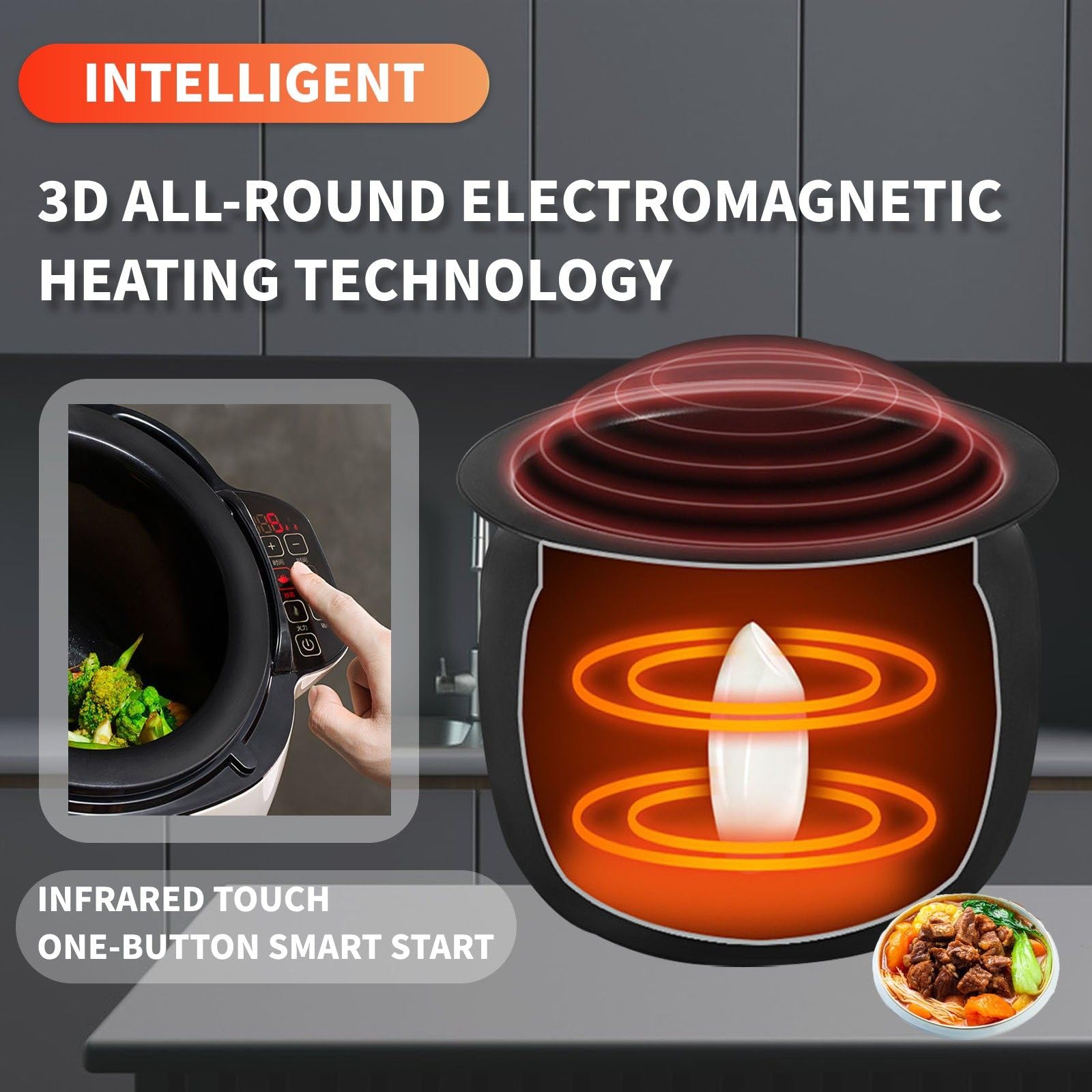 Salteador Automático-Olla Inteligente Eléctrica Antiadherente Programable para Una Cocina Fácil Y Saludable, Sin Humo,para Principiantes Y Apartamentos Pequeños