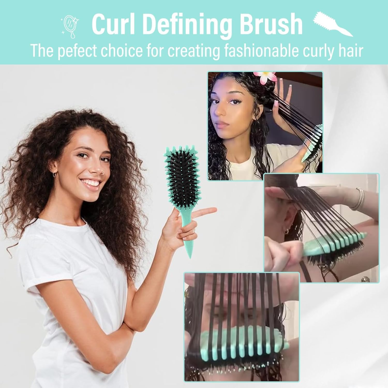 YEIPIS Curl Defining Hair Brush for Curly, hair brush comb for women Flexible Detangling Bristles, Wet & Dry, Reduces Hair damage Hair Styling & Scalp Care Tool for All Hair Types 2