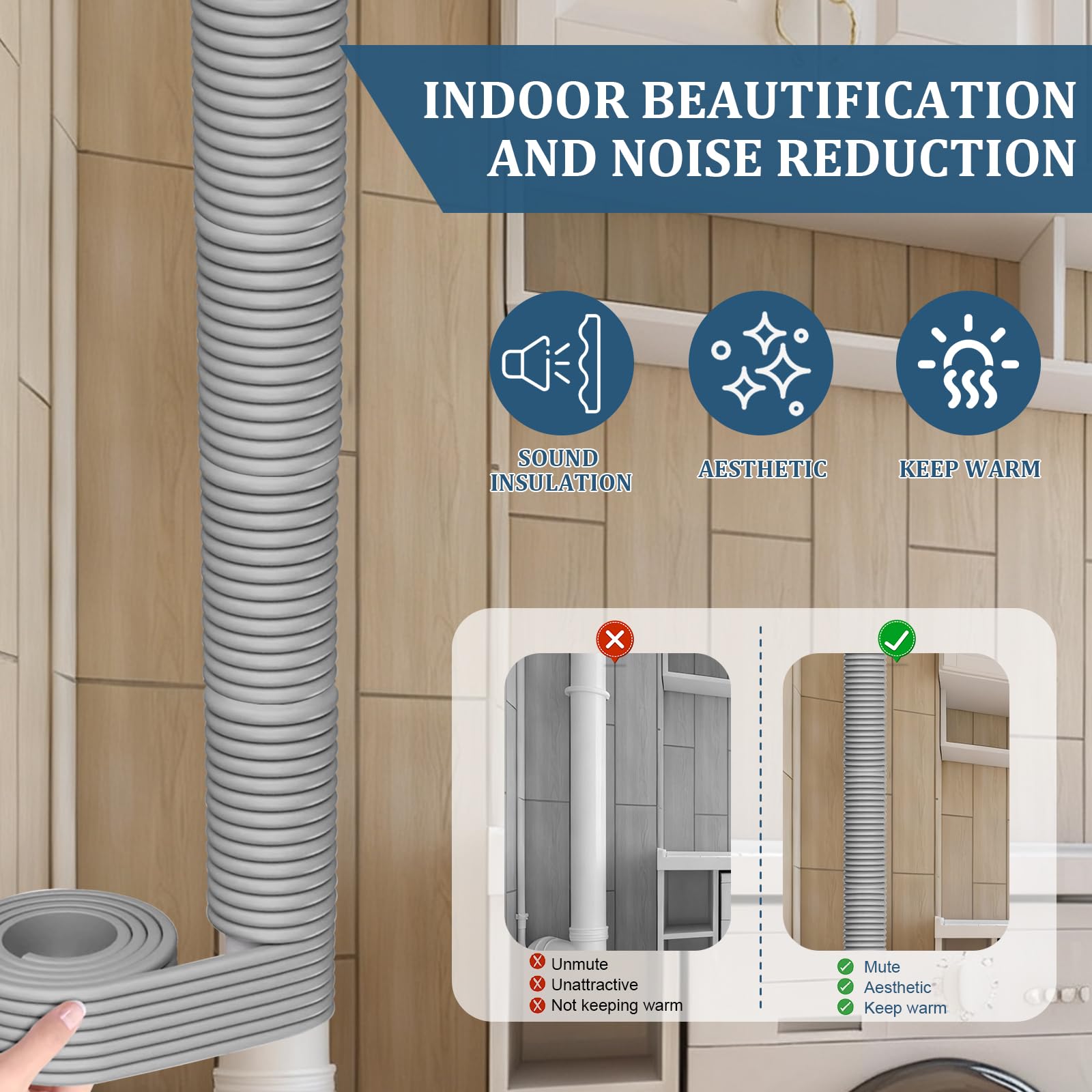 8 cm x 5 m Isolants de tuyaux pour extérieur, isolation en mousse pour tuyaux de chauffage, protection de tuyau auto-adhésive, isolation thermique et acoustique, pour conduites d'eau extérieures en