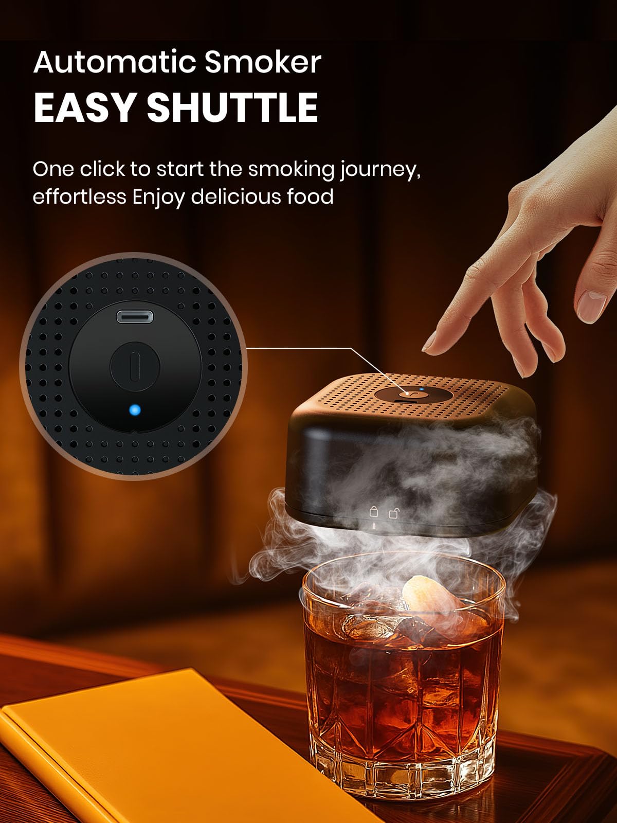 Electric Whiskey Smoker Kit - Rechargeable, 6 Wood Flavors, No Flame Needed