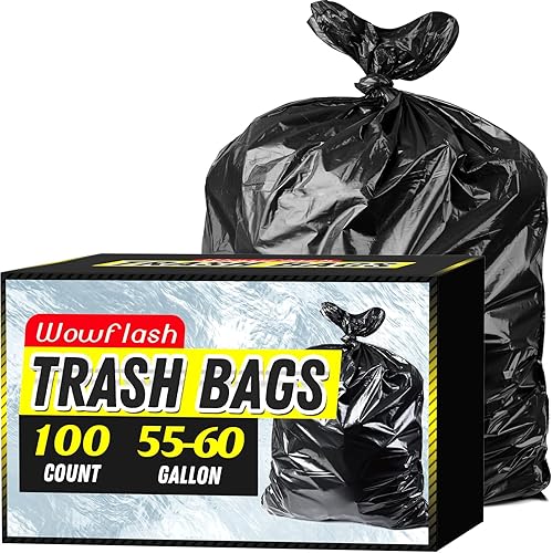 100 bolsas de basura de 55 a 60 galones, resistentes y resistentes al desgarro, bolsas de basura grandes, bolsas de basura negras grandes para
