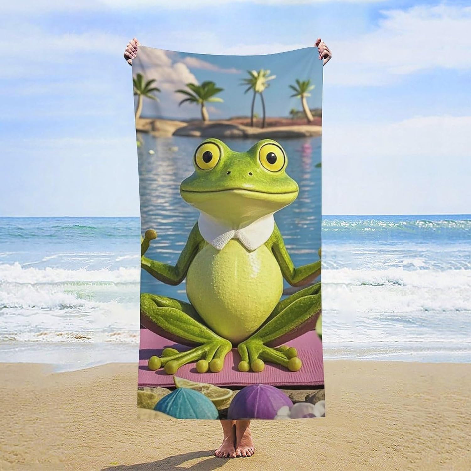 Funny Yoga Frog Beach Towel – 31″ X 63″ Oversized Absorbent Towels, Quick Dry Pool Towel, Lightweight Bath Towels, Sandproof Beach Blanket for Gym Swimming Sports Travel Gifts