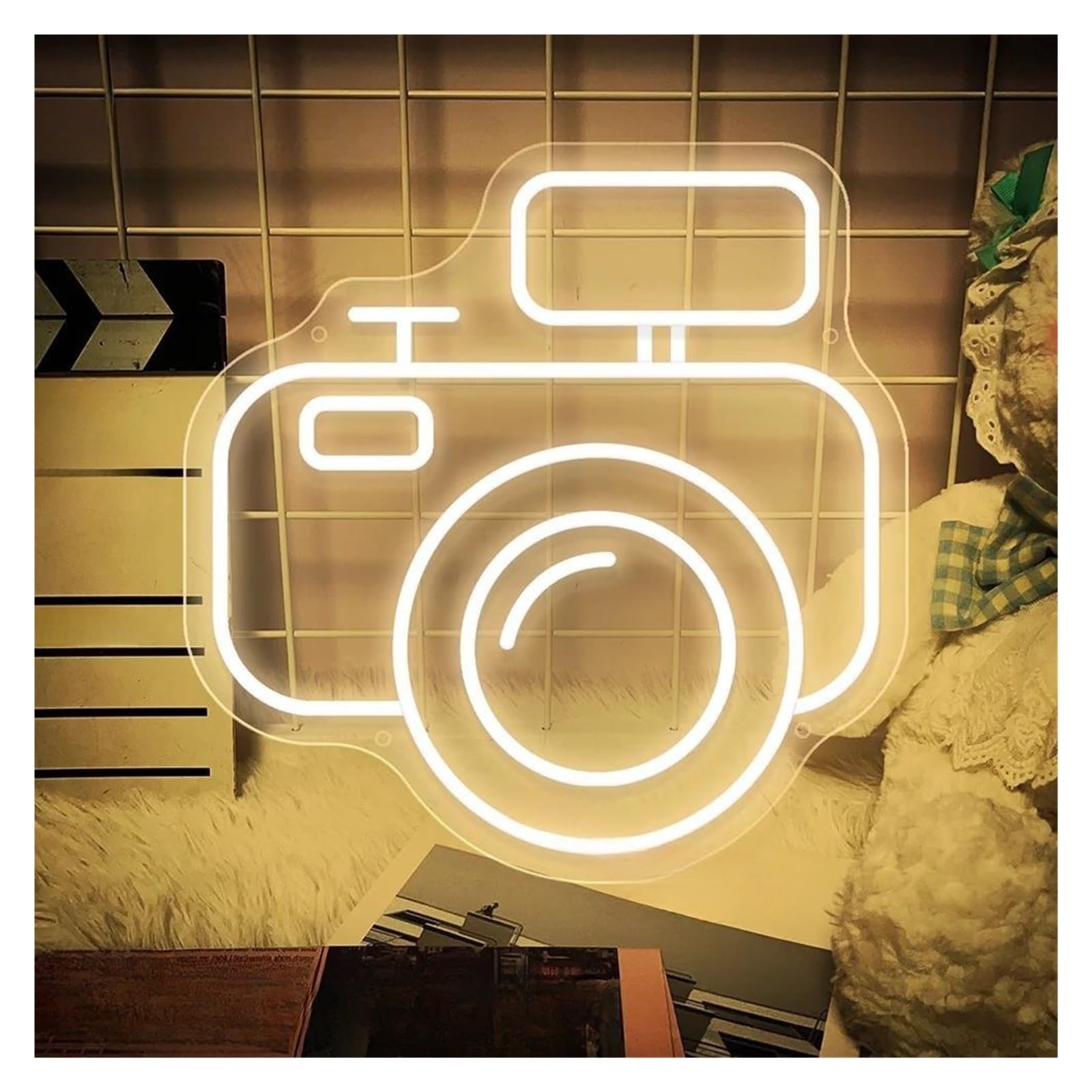 SHOUXI Sign Lamp Photography Camera Neon Sign for Bedroom Decoration Light Wall Hanging Decor Store Signboard USB Powered Lamp 40cmx39cm(C)