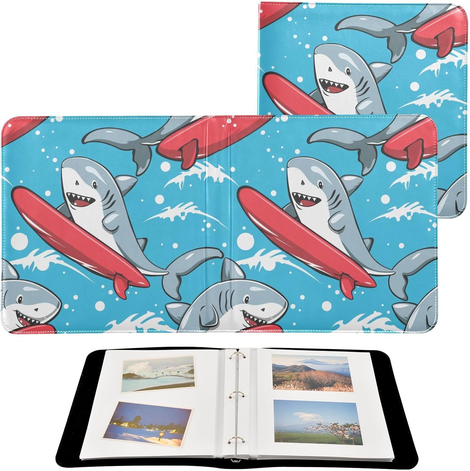 JIPONI Shark Large Photo Album, Leather Cover Scrapbook Albums for 4x6 5x7 6x8 Pictures, Self Adhesive Memory Book for Wedding, Baby, Family