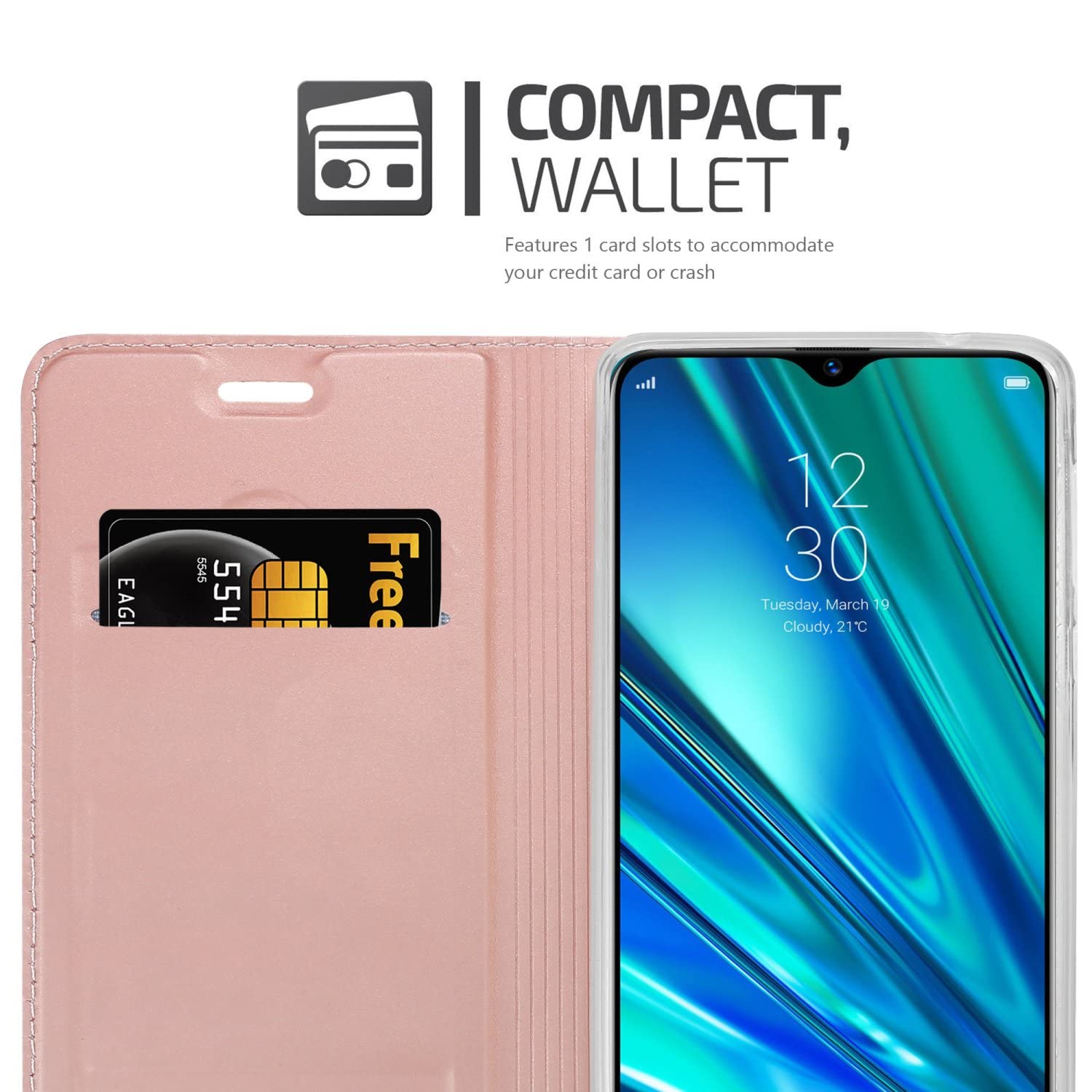Cadorabo Flip Hülle Für Realme 5 PRO / Realme Q – Kunstleder Mit Standfunktion & Kartenfächern, Schwarz