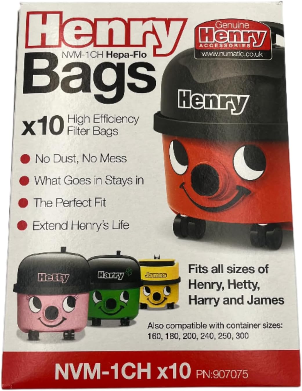 Numatic NVM-1CH Numatic Henry and James Cleaner Bags, Pack of 10