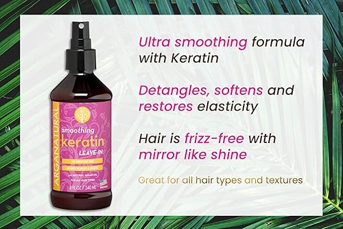 Miniatura 5 de Arganatural Acondicionador sin enjuague de queratina suavizante, botella de spray de 8 fl oz  8.5 fl oz, suaviza y desenreda el cabello encrespado