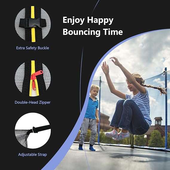 Goplus Trampoline Net Replacement for 8FT 10FT 12FT 14FT 15FT 16FT Round Frame Trampolines, Weather-Resistant Breathable Safety Enclosure Net with Adjustable Straps, Net Only (16FT-6 Poles-11 Straps)