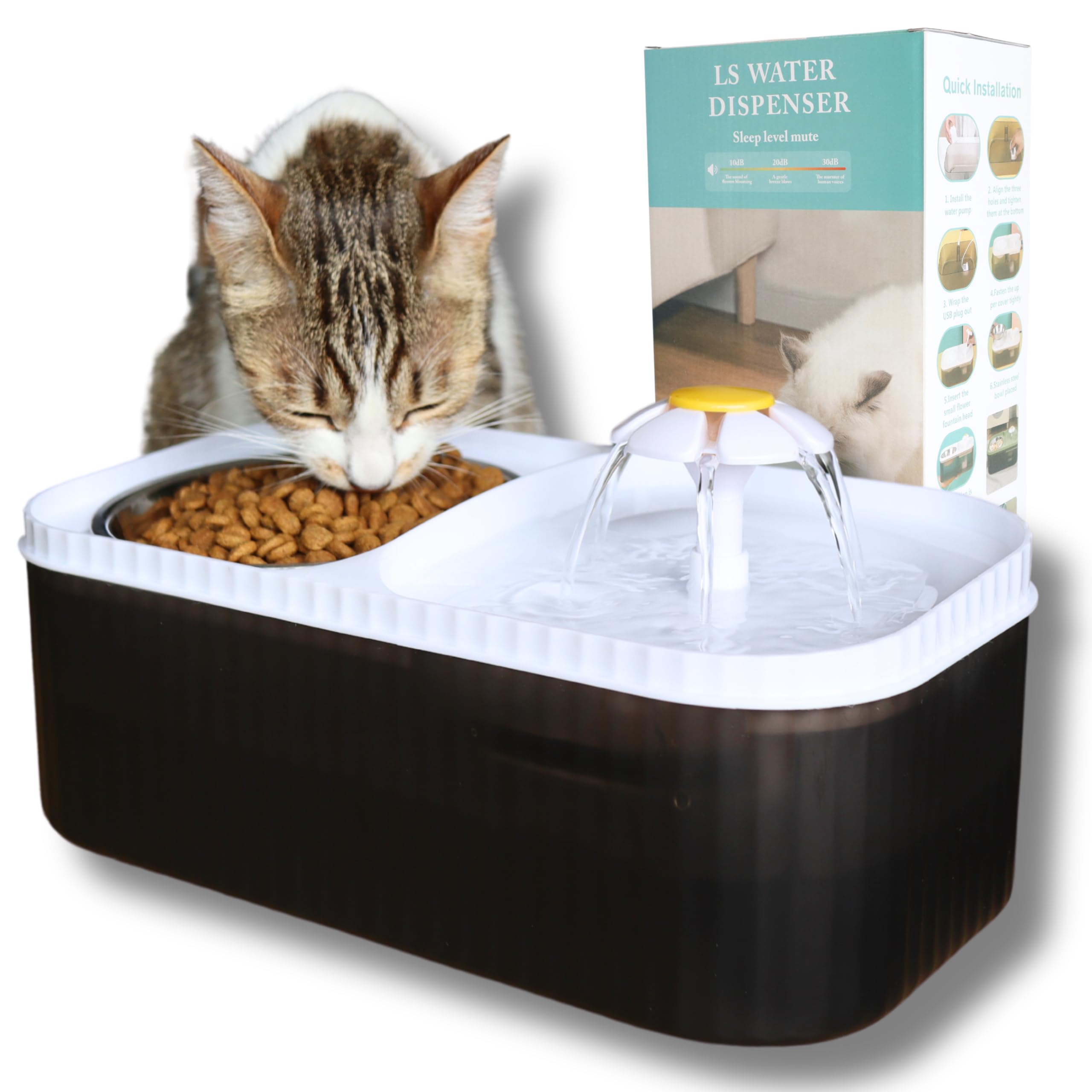 Fuente para Gato con Bebedero y Comedero Automático - Elevado, Silencioso y Ergonómico, Fuente de Agua para Gatos