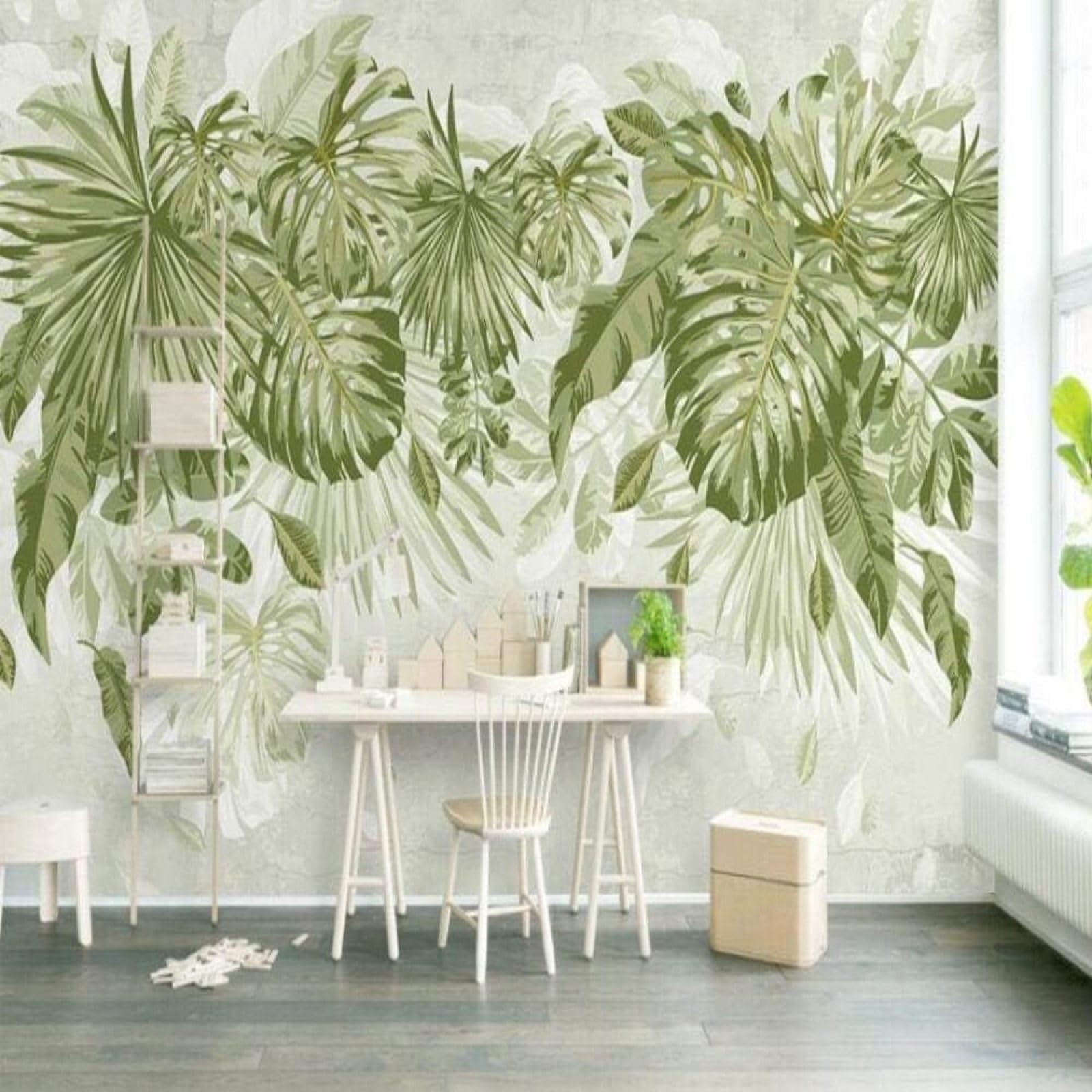 Vinilos de pared papel pintado 3D hojas verdes tropicales para cocina dormitorio y salón