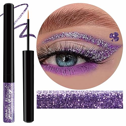 Delineador de ojos líquido con purpurina morada, impermeable, secado rápido, maquillaje de ojos, sombra de ojos, lápiz delineador de ojos a prueba
