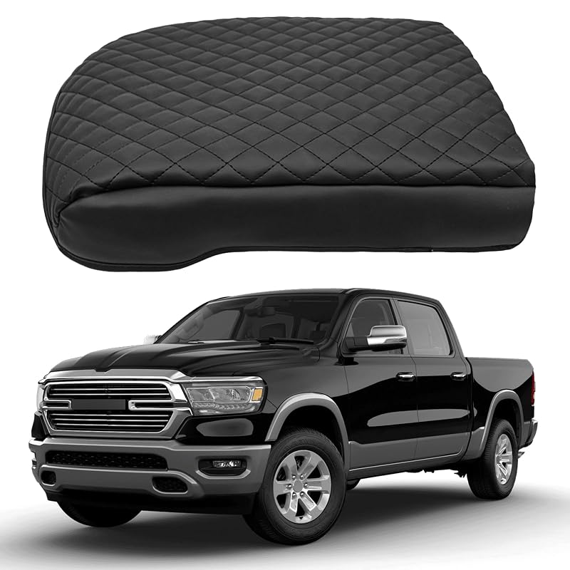 Capa para Apoio de Braço do Console Central VTVWNM para Dodge RAM 1500, 2500 e 3500 2019–2025, Couro, Console com Banco Individual