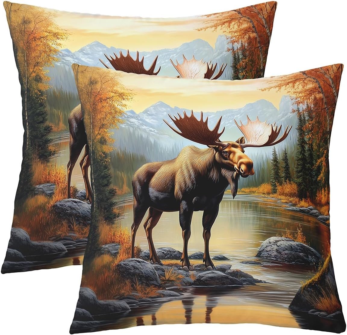 Lodge Cabin Throw Pillow Covers 24x24 Inch Set of 2 Pine Trees Wild Animal Jungle Bear Cushion Covers for Kids Teens Adults Wooden Stripes Winter Farmhouse Rustic Pillow Cases for Living Room