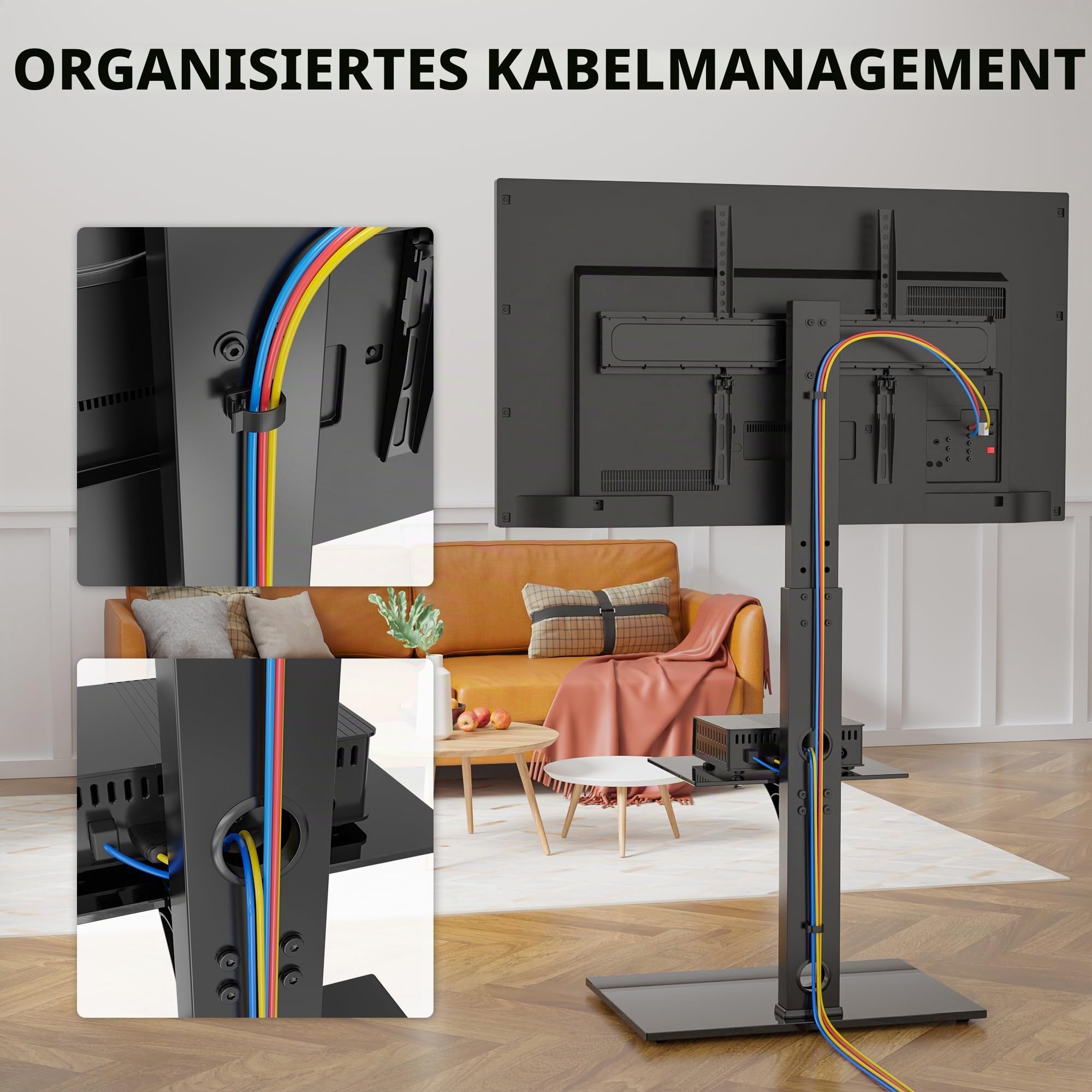 BONTEC TV Ständer für 30-70 Zoll Fernseher, 2 Glasablagen, bis zu 40 kg