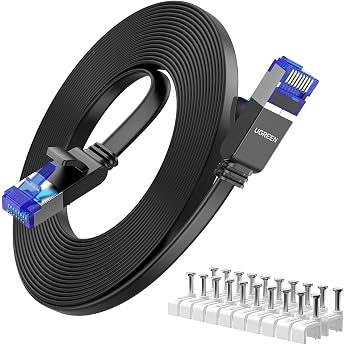 UGREEN Cat 8 LAN Cable 40Gbps Network Cable Ethernet Cable 3M LAN Cable 3M Shielded Patch Cable with Gold-Plated RJ45 Plug Flat and Thin LAN Cable Black for Router/Switch/PS5