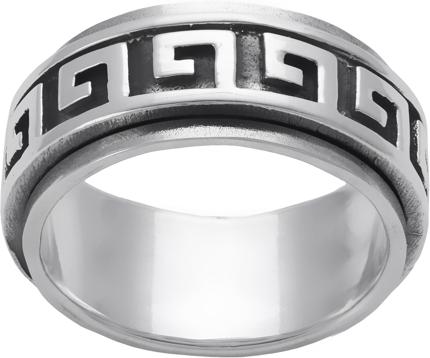 Silverly Fidget Rings for Anxiety Women - 9mm Greek Key Spinner Rings - Anxiety Ring - Oxidised 925 Sterling Silver Rings for Men - Engagement Rings - Wedding Gifts - Ancient Greece Style Jewelry